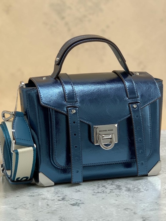 Michael Kors Handbags - Manhattan Medium Patent Faux Leather Satchel TEAL COLOR